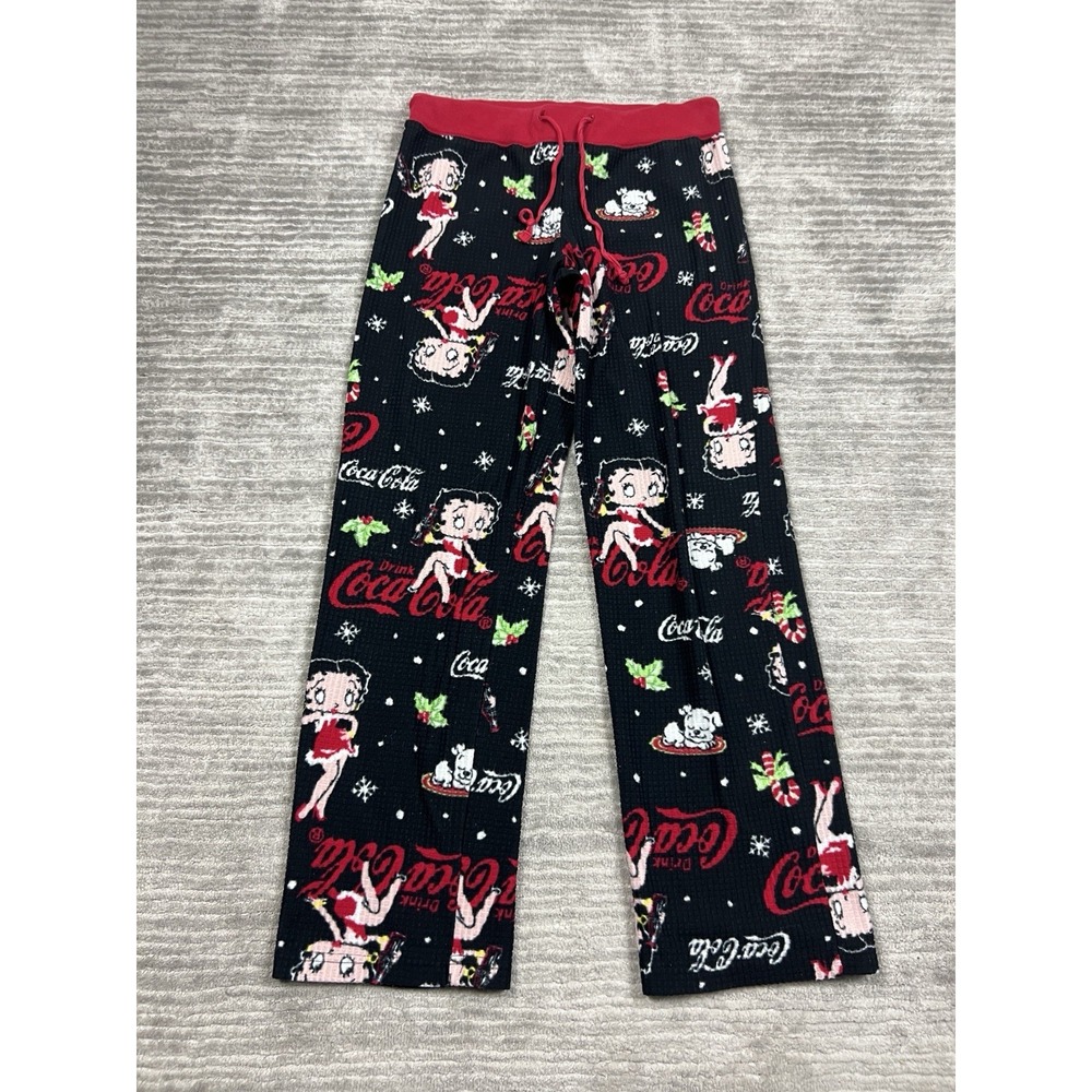 Betty Boop Coca Cola Pajama Pants‎ Juniors Small Black Pull On Polyester